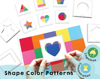 Shape Color Patterns - Printable brain training games to refine players' visual senses and enhance problem-solving skills. Good for all ages