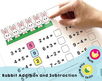 Rabbit Addition & Subtraction - Printable preschool homeschool activity to help your child visualize and learn to solve early math problems