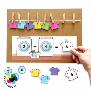 Laundry Line Math Printable Addition Subtraction Game for Kids Fun Learning Activity for Math Fluency Math Game for Kids zdjęcie 4