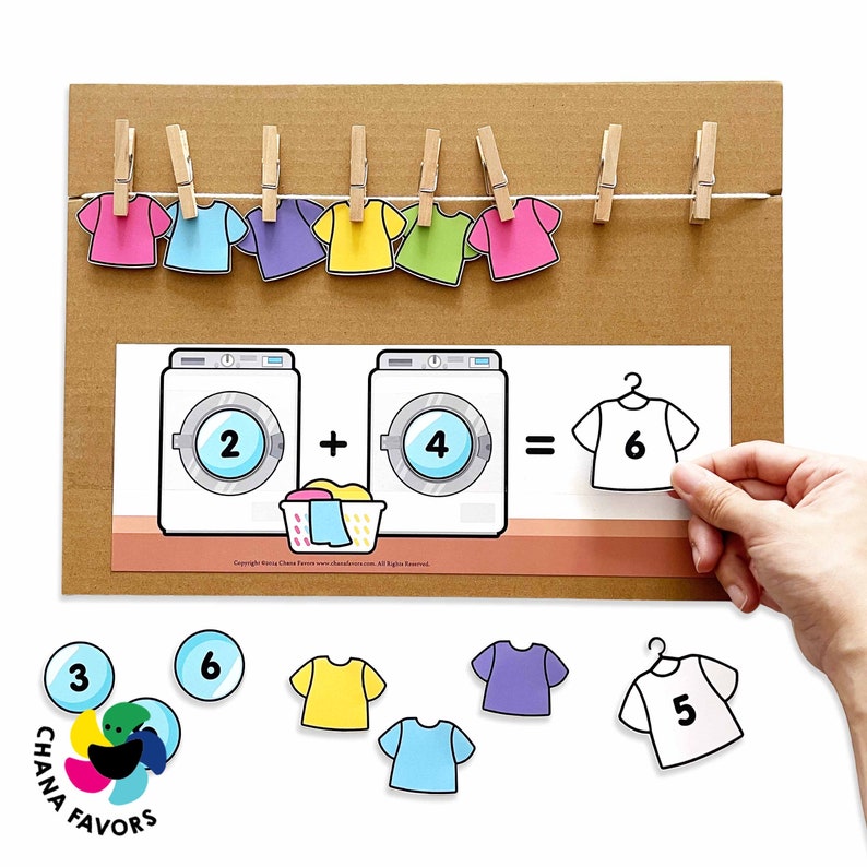 Laundry Line Math Printable Addition Subtraction Game for Kids Fun Learning Activity for Math Fluency Math Game for Kids zdjęcie 4