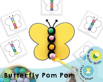 Butterfly Pom Pom Activity: Color Matching Fine Motor Skills (Printable PDF)