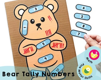 Bear Tally Numbers para impressão - Jogo divertido de contar e combinar para crianças - Aprendizagem precoce e habilidades motoras finas - Atividade pré-matemática do ensino doméstico