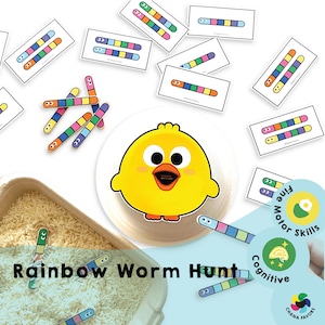 Rainbow Worm Hunt Printable: Fun & Educational Game for Kids - Encourages Fine Motor Skills, Cognitive Development and Color Recognition