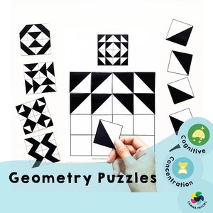Geometry Puzzles -Printable puzzle games to stimulate brain activity for concentration and working memory of children, adults or the elderly