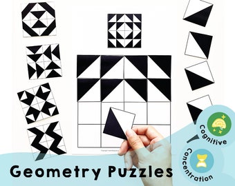 Rompecabezas de geometría: juegos de rompecabezas imprimibles para estimular la actividad cerebral para la concentración y la memoria de trabajo de niños, adultos o personas mayores