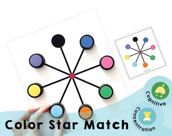 Color Star Match Printable - Fun Game for Kids & Adults - Promotes Cognitive Skills and Concentration - Perfect for Family Game Night!