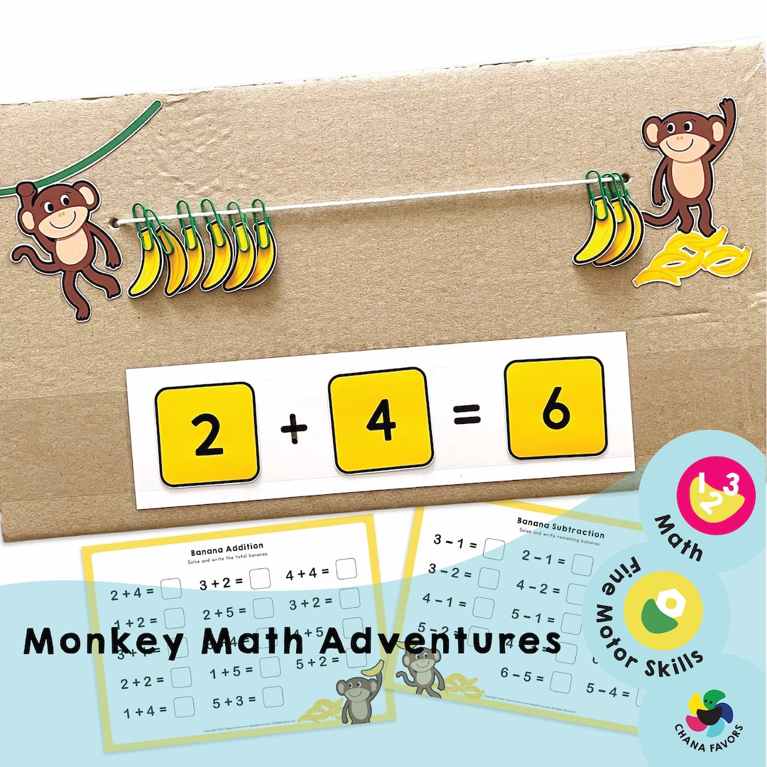 Monkey Math Adventures Printables: Interactive Learning Count, Add ...
