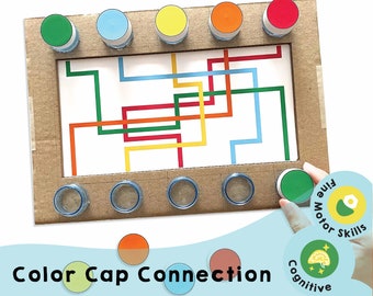 Color Cap Connection Printable -Fun Color Matching & Fine Motor Skills Activity for Kids! Develop Practical Skills with This Bottle Cap Game