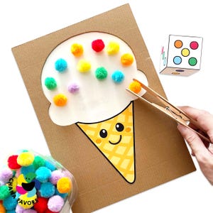 Pom Pom Ice Cream Game: Color Matching Fine Motor Skills (printable PDF ...