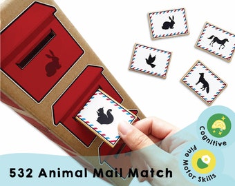 Animal Mail Match stampabile / Abbinamento cognitivo e sviluppo motorio fine / Gioco divertente per bambini e adulti / Vedere e toccare attraverso l'esperienza