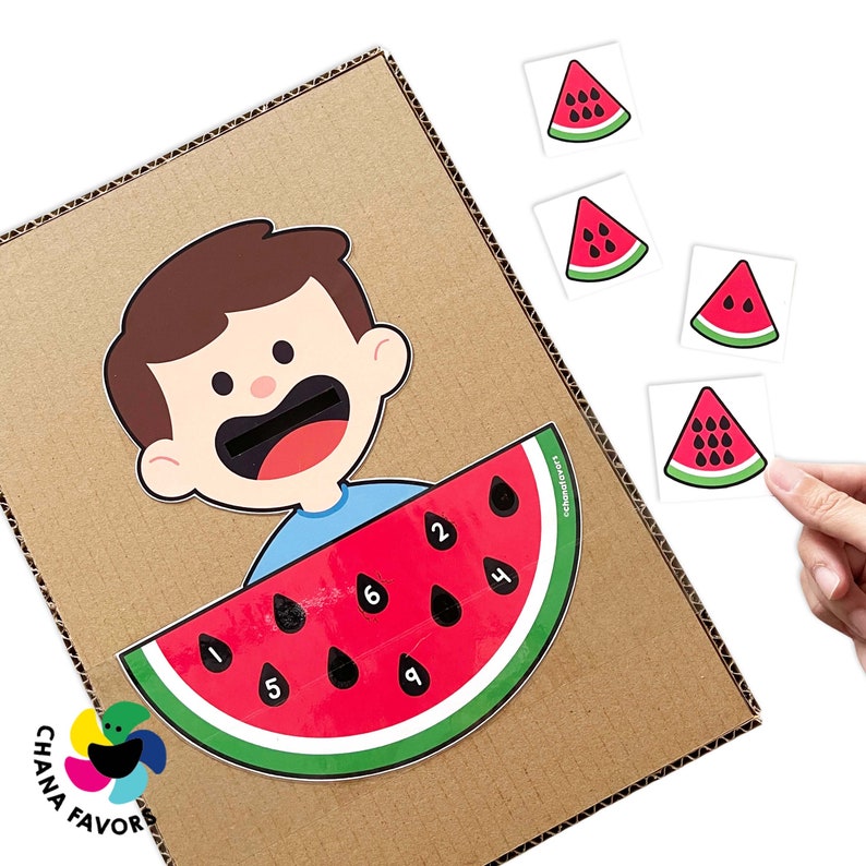 Wassermelonen Zählen Printable Pre-Mathe Aktivität Feinmotorik und Zahlenerkennungsfähigkeiten durch kreatives fruchtiges Spiel für Kinder Bild 3