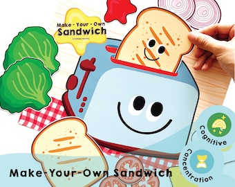 Crea il tuo panino - Attività stampabile per bambini per allenare il cervello a notare i dettagli, abbinare e memorizzare sequenze e favorire l'immaginazione