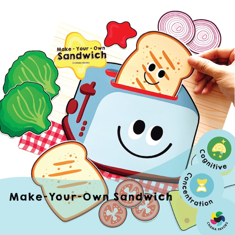 Make-Your-Own Sandwich Printable kids activity to train the brain to notice details, match and memorize sequences and foster imagination zdjęcie 1