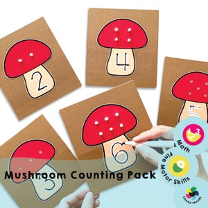 Conteggio dei funghi - PDF stampabile - Solo download - Risorsa matematica per la scuola materna per visualizzare i numeri e sviluppare la presa a pinza