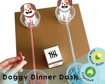 Doggy Dinner Dash stampabile - Divertimento con la presa a tenaglia per i bambini! - Coinvolgere l'attività di pre-scrittura per l'istruzione domiciliare, favorendo le capacità motorie