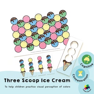 Three Scoop Ice Cream -Printable preschool resources to help children practice visual perception of colors