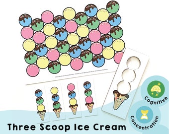 Three Scoop Ice Cream -Printable preschool resources to help children practice visual perception of colors