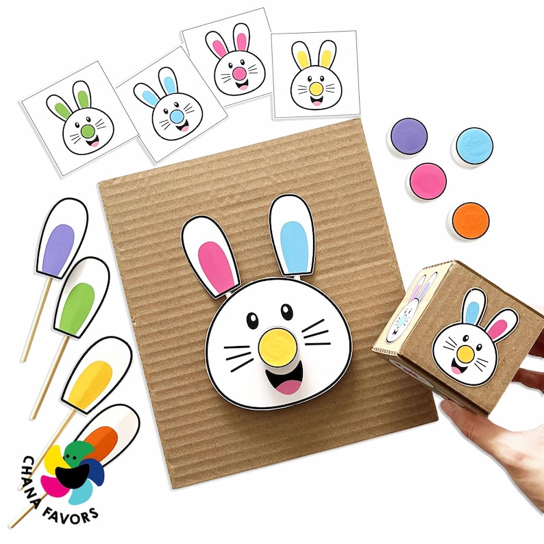 Rabbit Roll & Match Printable Fun Fine Motor Skill Activity Color Matching Game for Kids, Instant Download 画像 3