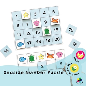 Seaside Number Puzzle: Sea Creatures Grid Game (Printable PDF)