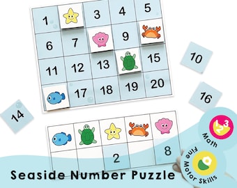 Seaside Number Puzzle - Engaging Printable for Kids, Boost Number Sequencing Skills and Cognitive Development