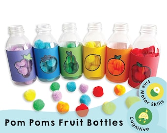 Pom Pom Fruit Bottle Activity: Fine Motor Skills Printable (PDF)
