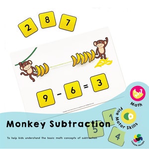 Monkey Subtraction - Printable homeschool resources to help children understand the basic concepts of subtraction and feel good about math