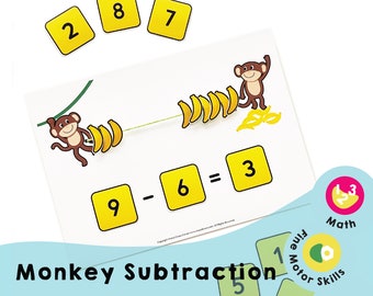 Resta de monos: recursos imprimibles de educación en el hogar para ayudar a los niños a comprender los conceptos básicos de la resta y sentirse bien con las matemáticas