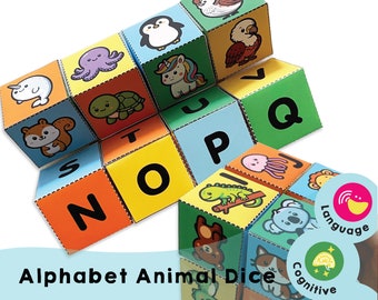 English Alphabet Animal Dice Printable - Educational Learning Kit for Kids - Enhance Letter Recognition - Preschool Homeschool Resource