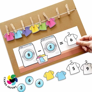 Laundry Line Math Printable Addition Subtraction Game for Kids Fun Learning Activity for Math Fluency Math Game for Kids zdjęcie 5