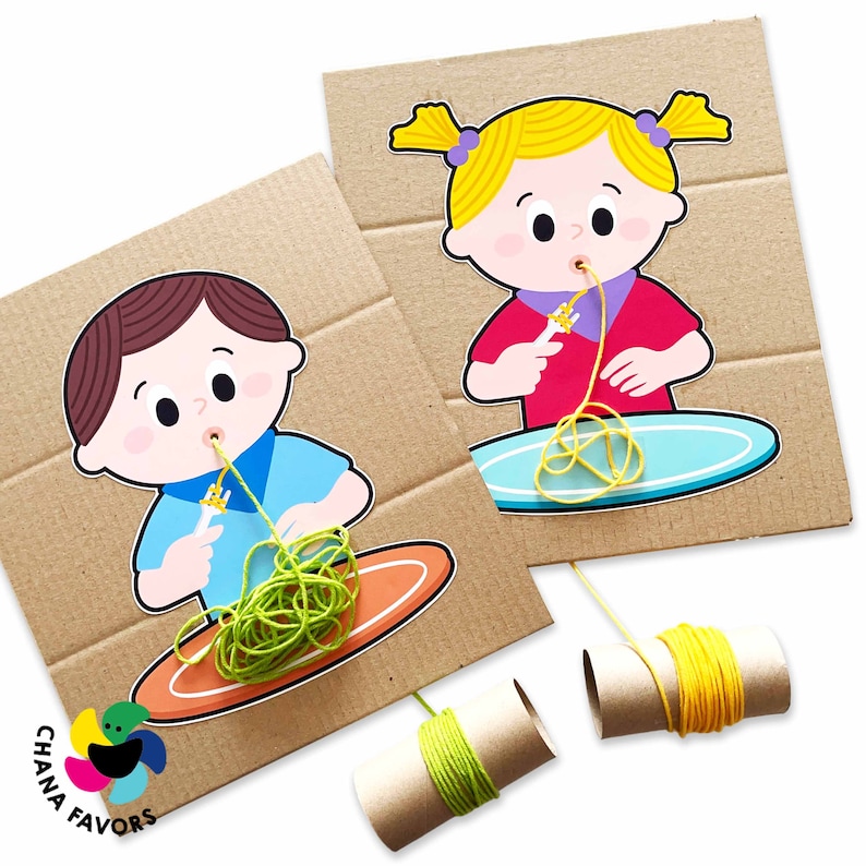 Spaghetti Garn Spaß Druckbare Kinder Aktivität Hand-Kontrolle und Fokus Sofortiger Download Spielendes Lernen für die kindliche Entwicklung Bild 4