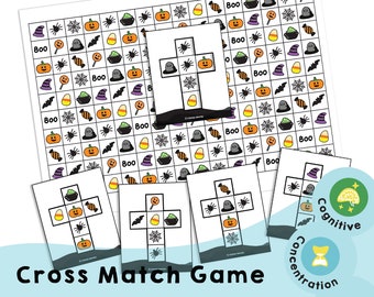 Cross Match Game - Printable Halloween Party Game to encourage kids to focus and use working memory to compare similarities and differences