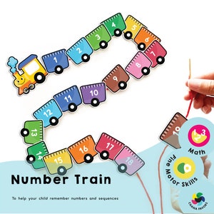 Number Train - Printable preschool activity to help your child remember numbers and sequences while exercising their finger muscles