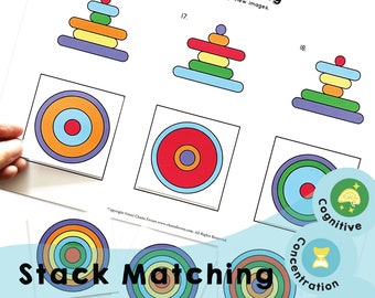 Stack Matching - Printable brain game to find matching top view images to train the player's cognitive brain function and short-term memory