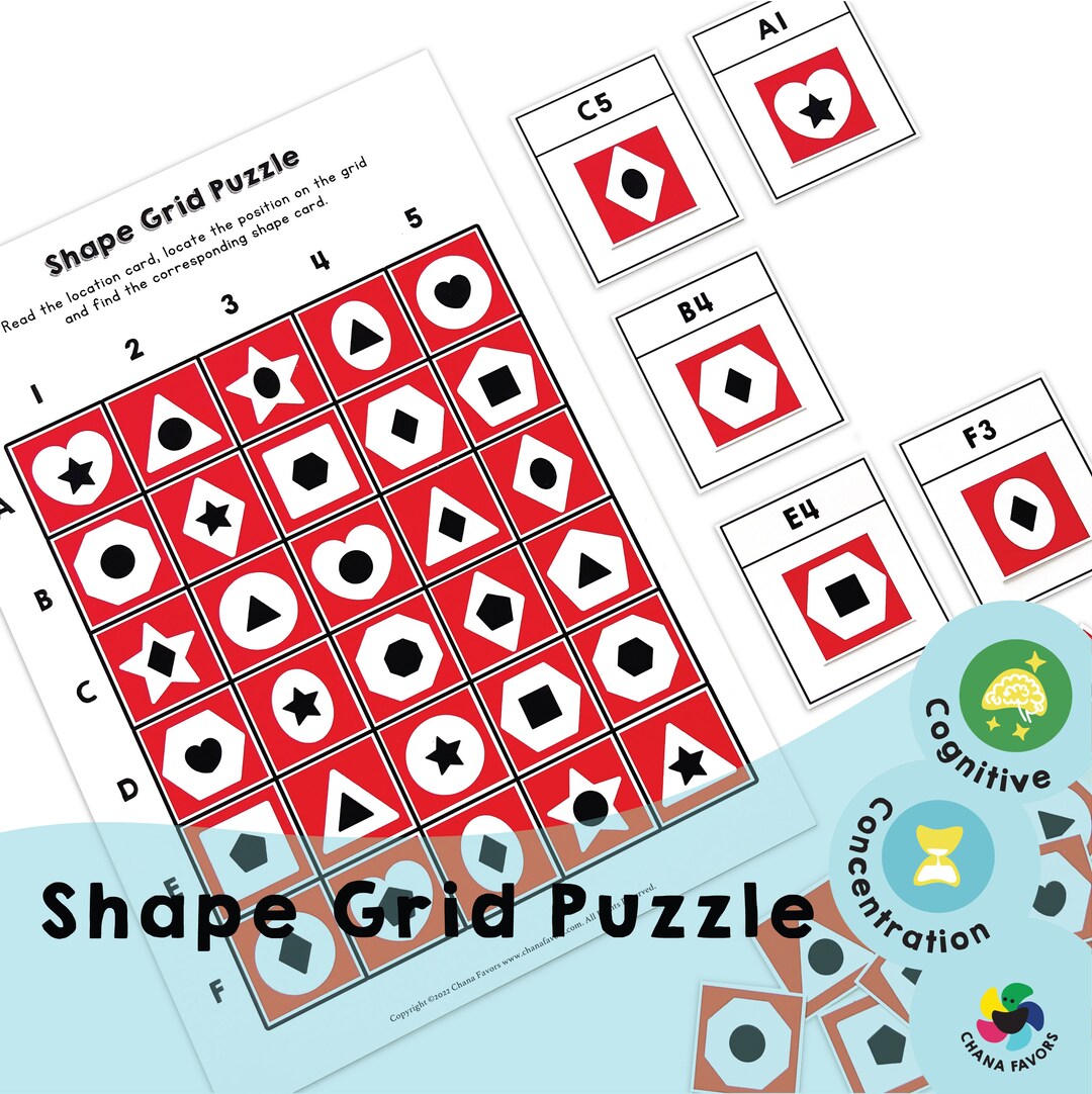 Shape Grid Puzzle Printable Brain Teaser to Help Players of Etsy