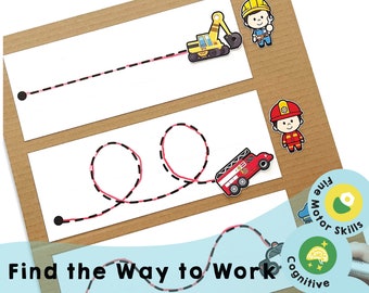 Find the Way to Work Printable -  Pre-Writing, Fine Motor Skills, Hand-Eye Coordination Game for Kids -Matching Workers & Vehicles Game