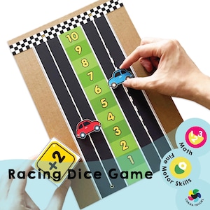 Gioco di numeri da corsa - PDF stampabile - Solo download - Gioco di dadi interattivo per bambini - Impara numeri e matematica con un gioco pratico e divertente