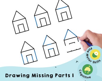 Drawing Missing Parts 1 -Printable preschool homeschool games to help children develop the ability to organize and interpret what they see