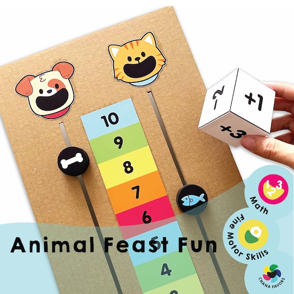 Animal Feast Fun Printable - Motiviert Kinder in Spannenden Zahlen- und Würfelspielen! Verbessern Sie Ihre mathematischen Fähigkeiten mit dieser Lernaktivität zum Spaß.