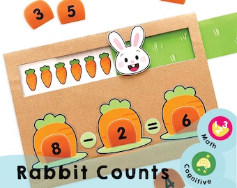 Rabbit Counts Printable - Magical Math Play - Mejore sus habilidades de contar y haga que las matemáticas sean divertidas con esta actividad de suma y resta.