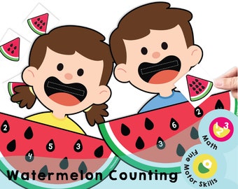 Wassermelonen Zählen Printable - Pre-Mathe Aktivität - Feinmotorik und Zahlenerkennungsfähigkeiten durch kreatives fruchtiges Spiel für Kinder