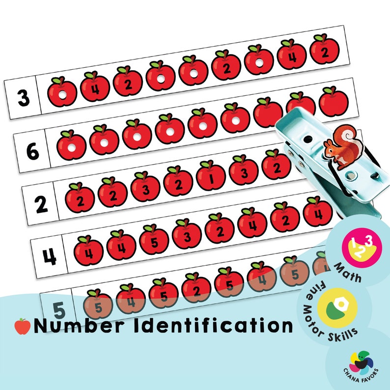 Apple Hole Punch Printable preschool math activity resources to help kids practice number recognition and associate numbers with quantities image 1