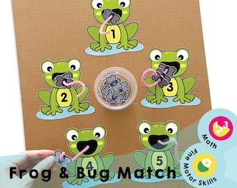 Frog and Bug Match - Printable PDF - Download Only - Counting Game for Kids - Educational Math Activity - Preschool Homeschool activity