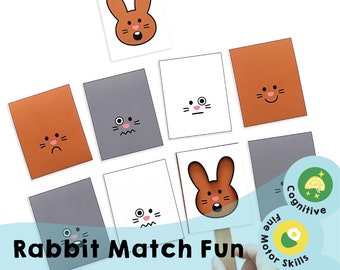 Rabbit Match Fun Printable - Bunny Face Challenge - Fun Fine Motor Skill Activity! Matching Game for Kids, Instant Download