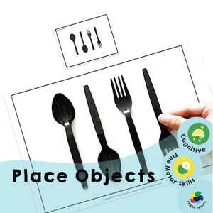 Place Objects Printable brain game to practice thinking step-by-step, guess the size and shape of objects, pick and place objects in place image 1
