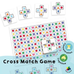 Cross Match Game - Printable shape matching game to encourage kids to focus and use working memory to compare similarities and differences