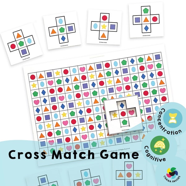 Cross Match Game - Printable shape matching game to encourage kids to focus and use working memory to compare similarities and differences