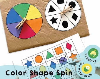 Color Shape Spin Printable | Fun Games for Kids and Anyone | Enhance Cognitive Skills and Fine Motor Development