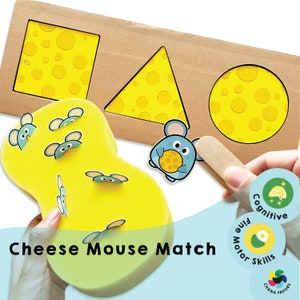 Cheese Mouse Match - PDF para impressão - Somente download - Jogo de reconhecimento de formas para crianças | Aumenta as habilidades motoras finas e o reconhecimento de formas
