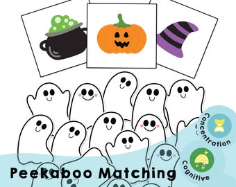 Peekaboo Matching - Printable homeschool Halloween party games to encourage your kids' curiosity, keeping them engaged and focused longer