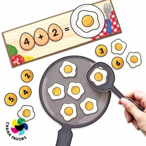 Fried Egg Math Fun Printable Printable Addition and Subtraction Activity Math Game for Kids for Fine Motor and Number Skill Development zdjęcie 5